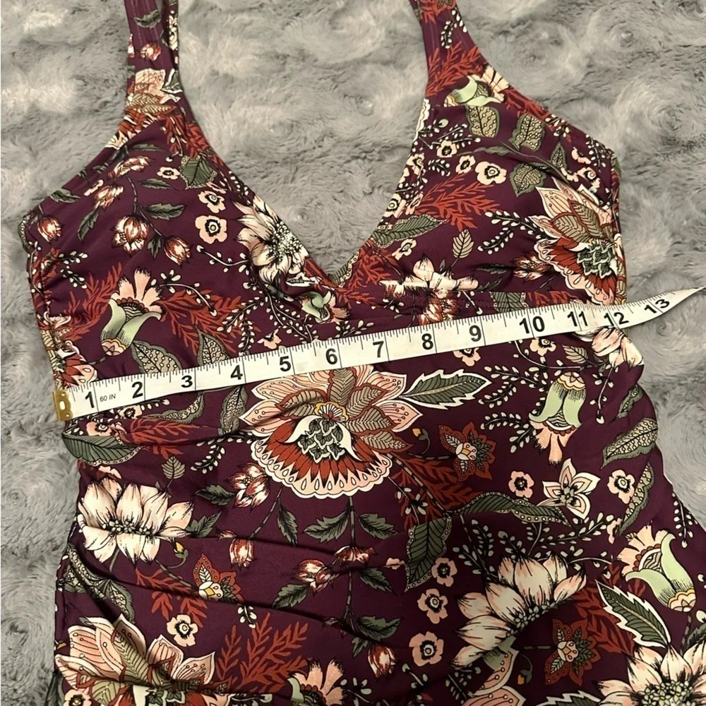 Anne Cole Size 10 20M0033 Wine Floral Print Boho Flattering One Piece Swimsuit - Picture 8 of 11